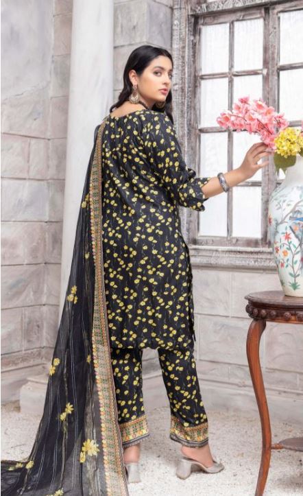 AIN ALIF Viscose Full Suit Print Suit Chiffon Dupatta