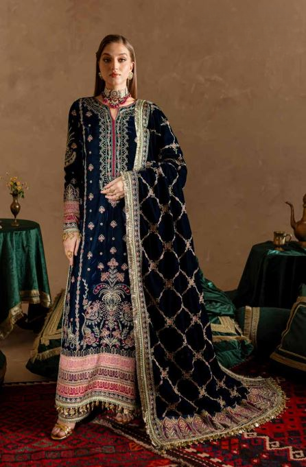 SEQUINS EMBROIDERED SUIT WITH  SEQUINS EMBROIDERED VELVET SHAWL 3PC