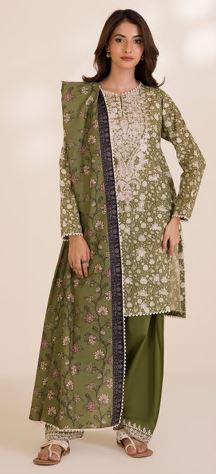 WUC25E30041 Digital Printed Embroidered Cotton Suit With Digital Printed Cotton Dupatta 3pc