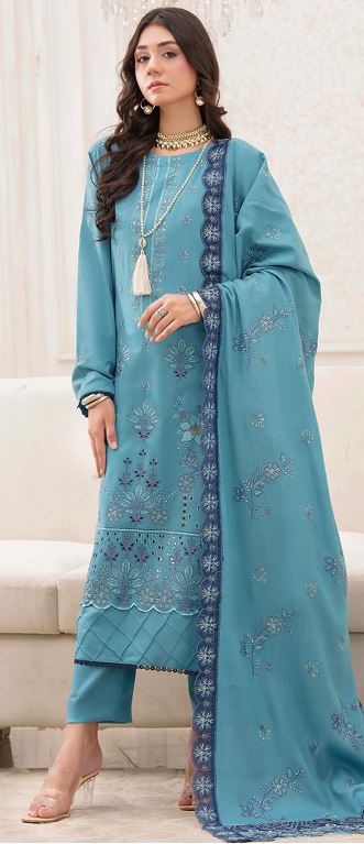AWAAZ BR 04 Premium Zari Peach Embroidery Suit With Woolen Embroidery Shawl