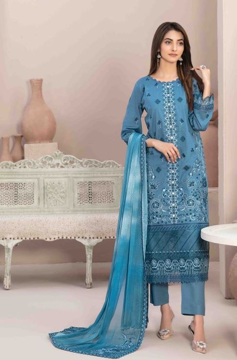 Semi stitched lawn embroidery suit with fancy embroidery dupatta