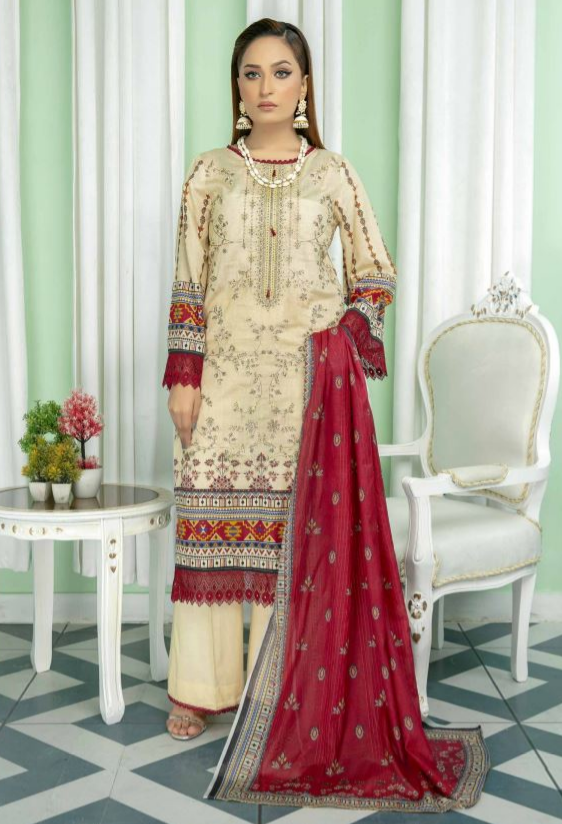 Lawn embroidery suit with digital fancy dupatta