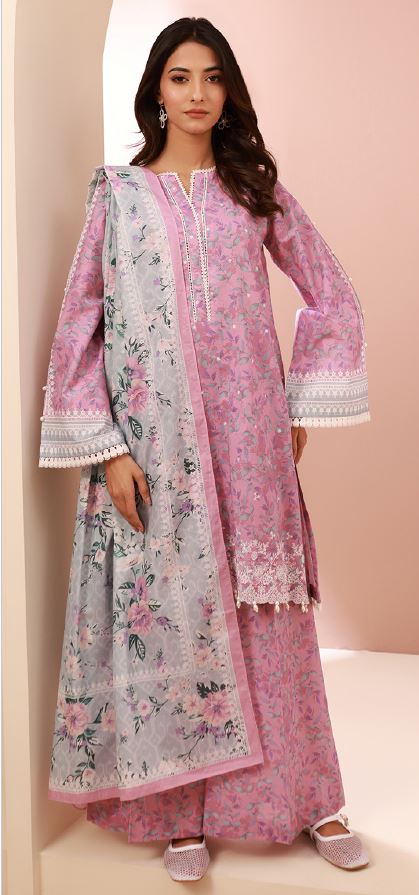 WUC24E30643 Digital Printed Embroidered Cambric Suit 3pc