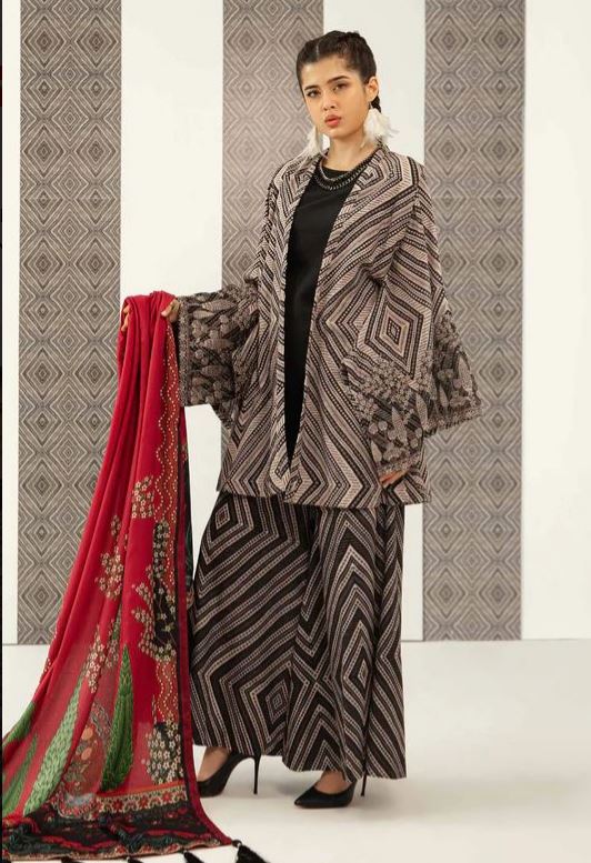 MARIA.B 3 PC Printed Embroidered Khaddar Shirt, Printed Trouser & Printed Shawl UNSTITCHED