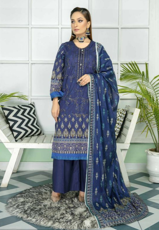 Lawn embroidery suit with digital fancy dupatta