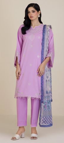 WUC25E30047 Digital Printed Embroidered Cotton Suit With Digital Printed Tissue Silk Dupatta 3pc