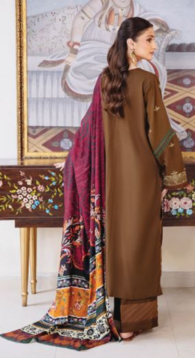 SERENE HUMDUM 04 Premium Embroidered  DHANAK Collection with Printed Wool Shawl