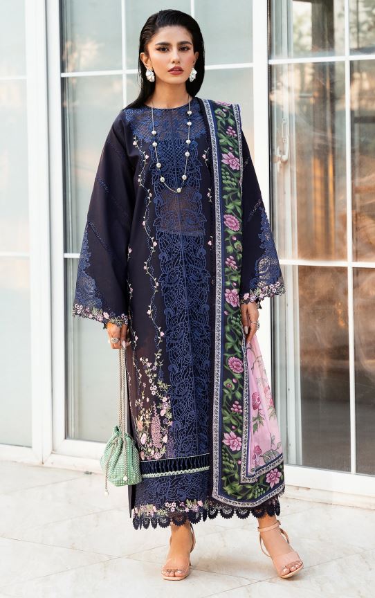 Kayra Binilyas 314 B Dyed Lawn Borer Embroidered Suit With Printed Silk Dupatta 3pc