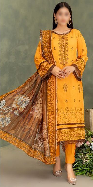 Dora Lawn embroidery suit with voil printed dupatta