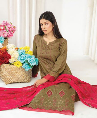 Bana Dora viscose embroidery suit with chiffon embroidery dupatta