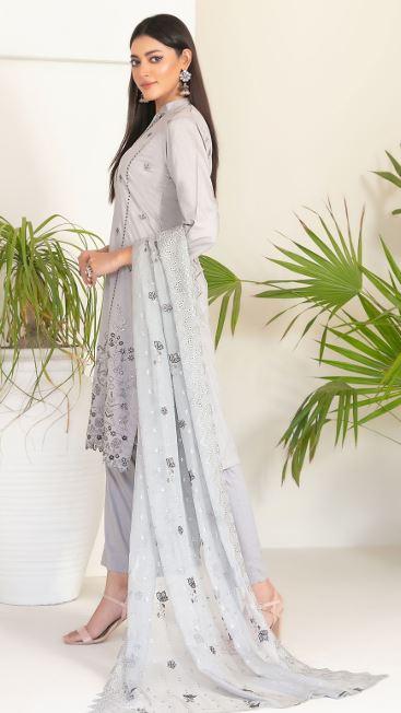 NAJWA TAWAKKAL 4391 Un-Stitched Fancy Embroidered Viscose Zari Shirt Designs with  Embroidered Chiffon Schiffli Dupatta & Un-Stitched Plain Staple Shalwar Fabric