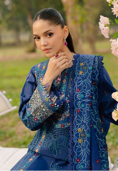 FREESIA BIN ILYAS 102 B Dyed Lawn Borer Embroidered Shirt With Dyed Embroidered Dupatta 3 PC