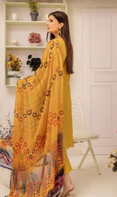 Private: Premium lawn embroidery suit with crinkle chiffon print dupatta