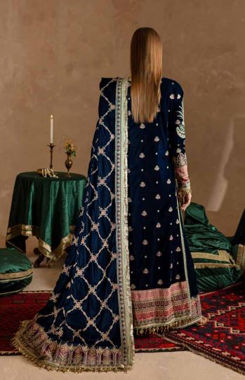 SEQUINS EMBROIDERED SUIT WITH  SEQUINS EMBROIDERED VELVET SHAWL 3PC