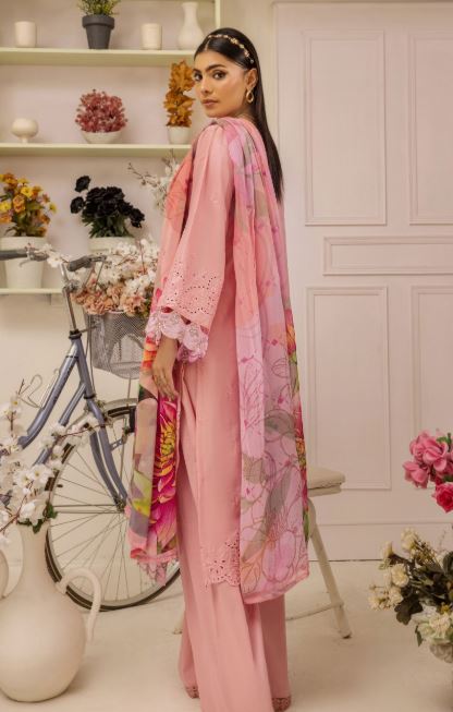 Premium lawn embroidery suit with crinkle chiffon print dupatta