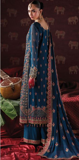 MEERAL BY SAAD SHAIKH D-004 Embroidered Hand Embellished  Chiffon Suit With Embroidered Chiffon  duppata