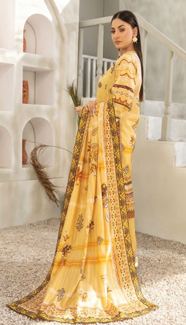 MALAIKA HAYA 05 Lawn Embroidery suit with 4 Sides embroidery Dupatta