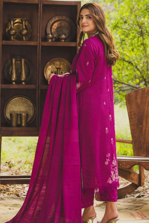 peach velvet PR-384B Slub Peach Embroidery Suit With Peach Velvet Shawl