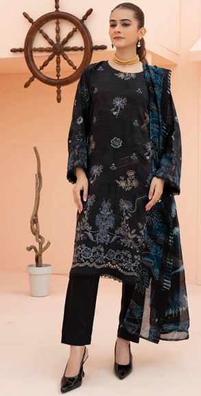 AIN ALIF V/361 05 Printed And Embroidered Viscous Bana Dora With Diamond  Dupatta And Fine Plain Trousers