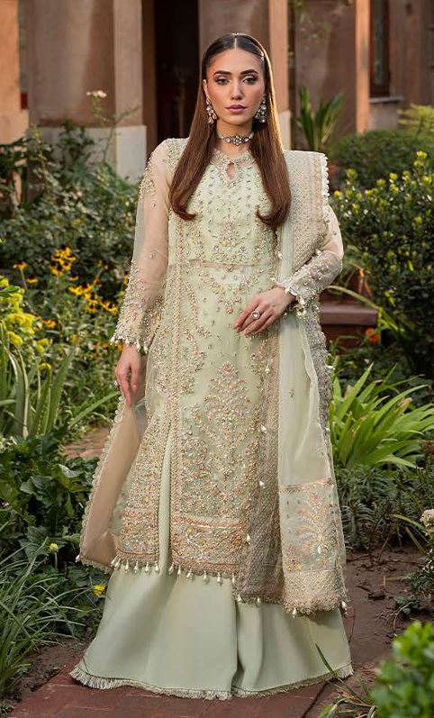 AYLIN SAGE HAND EMBELLISHED ORGANZA SUIT WITH ORGANZA DUPATTA