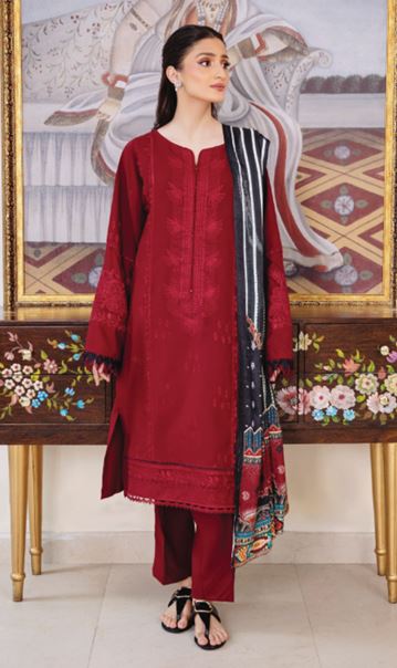 SERENE HUMDUM 05 Premium Embroidered  DHANAK Collection with Printed Wool Shawl