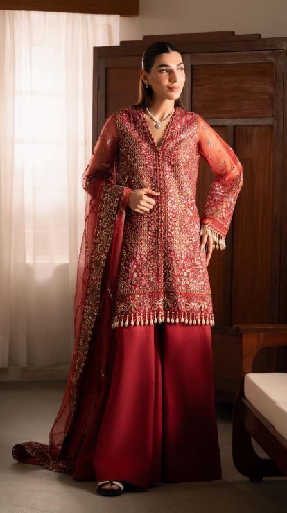 ADVA=ORGANZA EMBROIDERED SUIT WITH ORGANZA EMBROIDERED DUPATTA 3PC