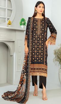MINAHIL FATIMA"S V/1681 D 05 Linen Embroidery Suit with Chiffon Print Cutwork Dupatta