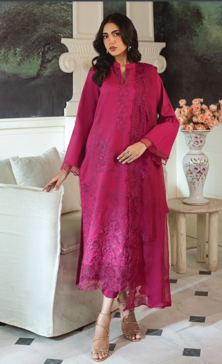 Luxury lawn embroidery suit with chiffon embroidery dupatta