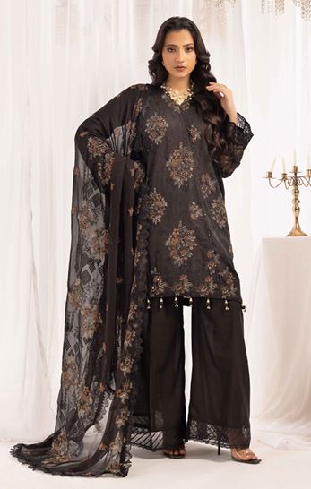 JASMIINE MAHEES RA 05 Elegant embroidered karandi suit with embroidered crinkle duppata