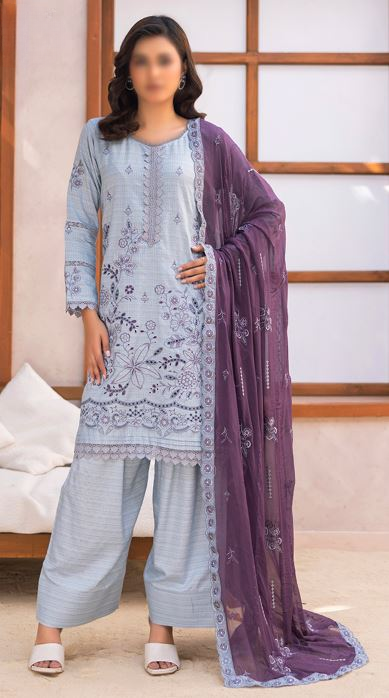 Luxury Viscose Black Slub Embroidery Suit with Chiffon Embroidery Dupatta
