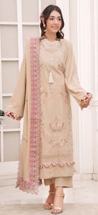 AWAAZ BR 05 Premium Zari Peach Embroidery Suit With Woolen Embroidery Shawl