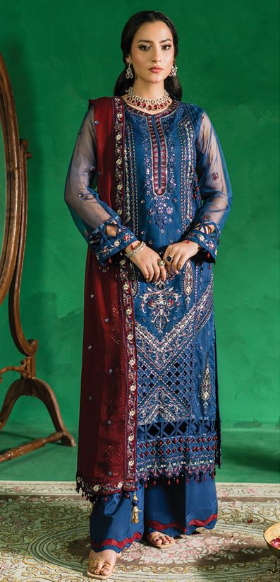 FARMAISH ZEBTAN V/08 FC-09 Embroidered Organza Suit With Embroidered weightless chiffon four side Border ready dupatta